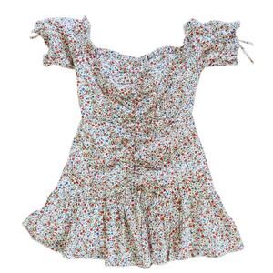 Sweet Floral Ruched Cotton Mini Dress/Top | Off Shoulder Ruffle Hem | NWT Medium